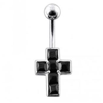 Šperky4U Stříbrný piercing do pupíku - křížek - BP01015-K