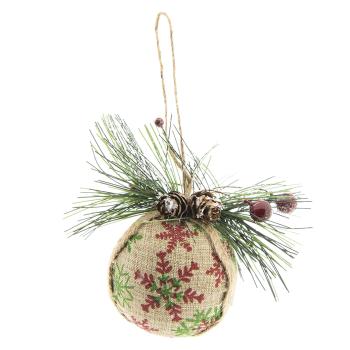 Jutová vánoční koule s jehličím a dekoracemi - 10*6*9 cm 64034