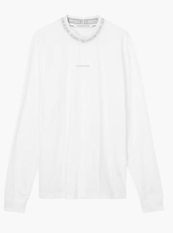 Calvin Klein Calvin Klein pánské bílé tričko s dlouhým rukávem LOGO JACQUARD LS MOCK NECK TEE