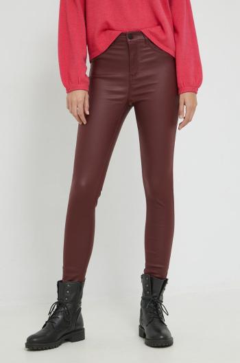 Kalhoty JDY dámské, vínová barva, přiléhavé, high waist