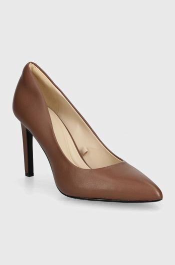 Kožené lodičky Calvin Klein HEEL PUMP 90 LTH hnědá barva, HW0HW02171