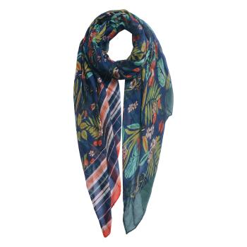Modrý šátek s barevným potiskem - 80*180 cm MLSC0481BL