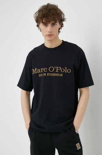 Bavlněné tričko Marc O'Polo černá barva, s aplikací