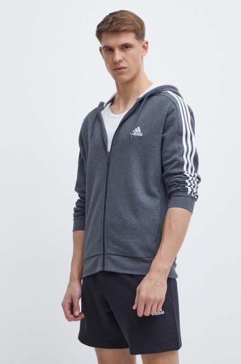 Mikina adidas pánská, šedá barva, s kapucí, s aplikací