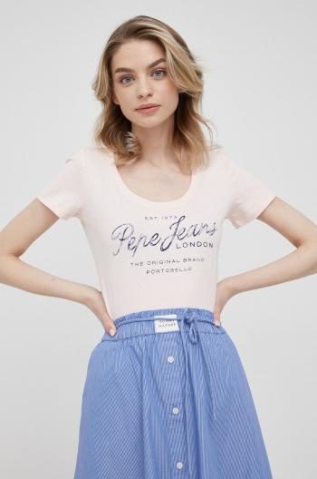 Bavlněné tričko Pepe Jeans Baia růžová barva