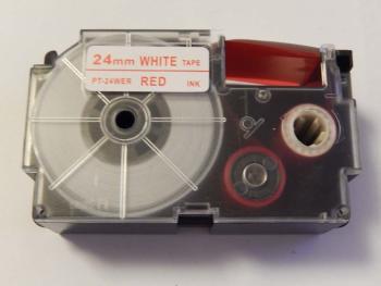 Kompatibilní páska s Casio XR-24WER 24mm x 8m červený tisk / bílý podklad