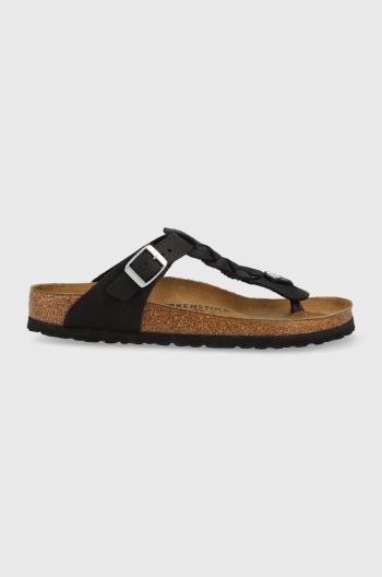 Kožené žabky Birkenstock Gizeh Braided dámské, černá barva, na plochém podpatku