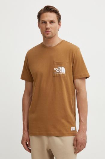 Bavlněné tričko The North Face M Berkeley California Pocket S/S Tee hnědá barva, s potiskem, NF0A87U21731