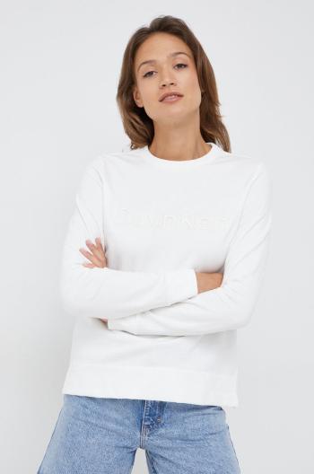 Mikina Calvin Klein dámská, bílá barva, s aplikací