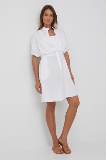Bavlněné šaty Emporio Armani bílá barva, mini, áčková