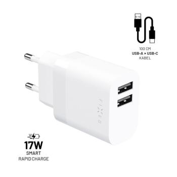 FIXED Set síťové nabíječky s 2xUSB výstupem a USB/USB-C kabelu, 1 metr, 17W Smart Rapid Charge FIXC17N-2UC-WH, bílá