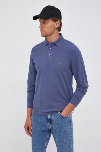 Tričko s dlouhým rukávem Tommy Hilfiger pánské, fialová barva, hladké