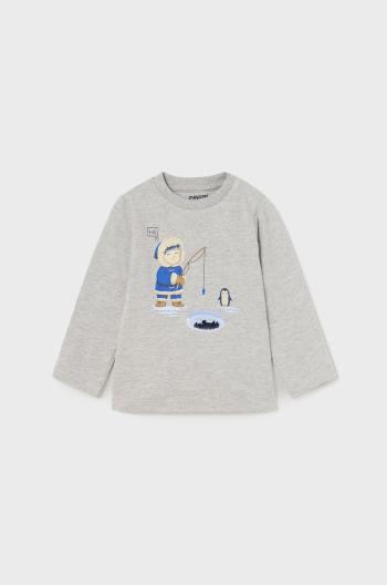 Dětská bavlněná košile s dlouhým rukávem Mayoral šedá barva, s potiskem