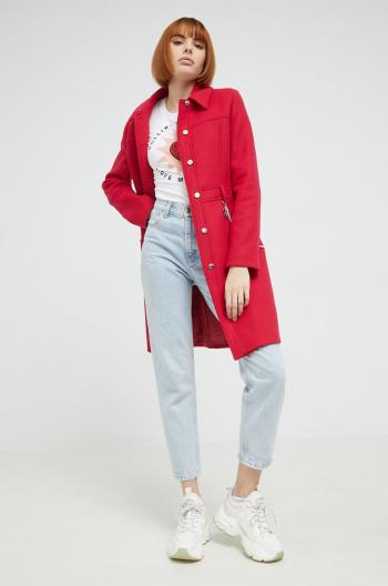 Vlněný kabát Love Moschino červená barva, přechodný