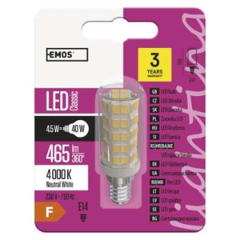 EMOS LED žárovka Classic JC A++ 4,5W E14 neutrální bílá