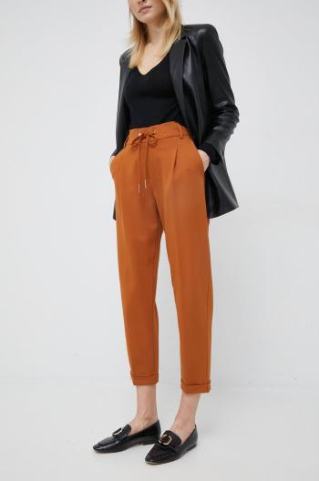 Kalhoty United Colors of Benetton dámské, hnědá barva, jednoduché, high waist