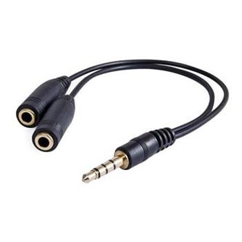 Audio redukce, Jack (3.5mm) samec 4-pólový - 2x Jack (3.5mm) samice, 0.2 m, stereo, černá