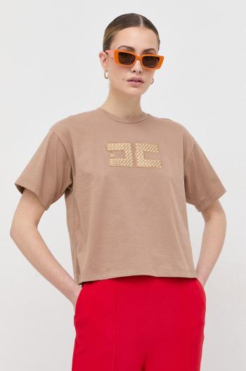 Bavlněné tričko Elisabetta Franchi béžová barva