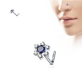 Šperky4U Zahnutý piercing do nosu, modré kamínky - N0086-B