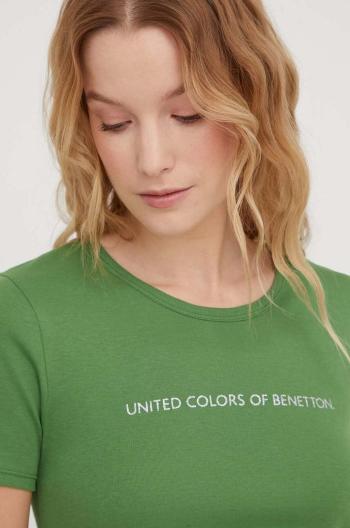 Bavlněné tričko United Colors of Benetton zelená barva