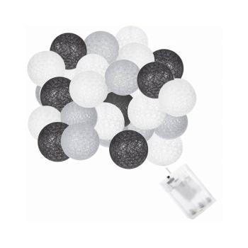 LED světelný řetěz Bavlněné koule 6cm - 6m, 30LED, 2xAA, teplá bílá
