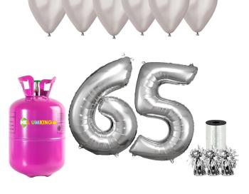 HeliumKing Helium párty set na 65. narozeniny se stříbrnými balóny
