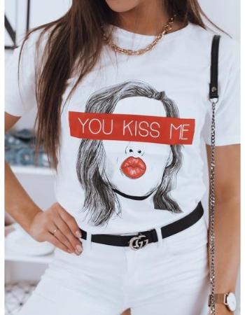 Dámské tričko s potiskem YOU KISS ME bílá dsteet 