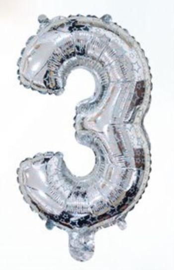 Balón foliový číslice stříbrná 35 cm - 3 (NELZE PLNIT HELIEM) - BALONČ