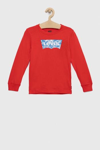 Dětská bavlněná košile s dlouhým rukávem Levi's červená barva, s potiskem