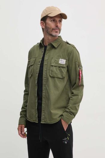 Bavlněná košile Alpha Industries zelená barva, regular, s klasickým límcem, 138420