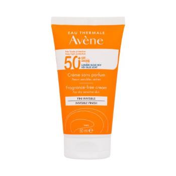 Avene Sun Cream Invisible Finish Fragrance-Free SPF50+ 50 ml opalovací přípravek na obličej na suchou pleť; na citlivou a podrážděnou pleť