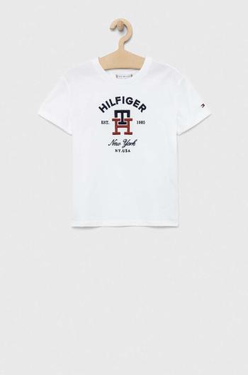 Dětské bavlněné tričko Tommy Hilfiger bílá barva, s aplikací