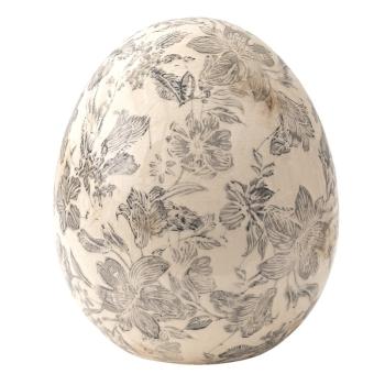 Dekorace vintage vejce se šedými květy Mell French L - Ø 14*16 cm 6CE1451L