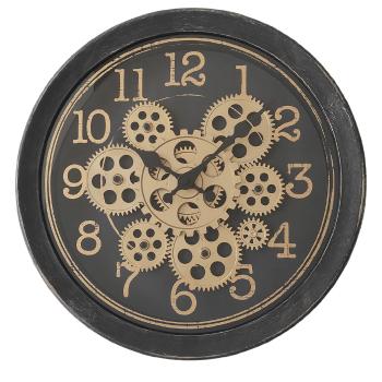 Černé antik nástěnné hodiny s ozubenými kolečky Pito - Ø 36*7 cm / 3*AA 6KL0773