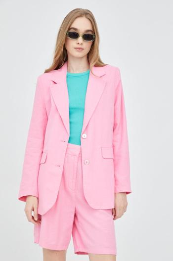 Plátěná bunda Only růžová barva, jednořadá, hladká