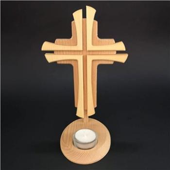 AMADEA Dřevěný svícen kříž, masivní dřevo, výška 24 cm (36384-00)