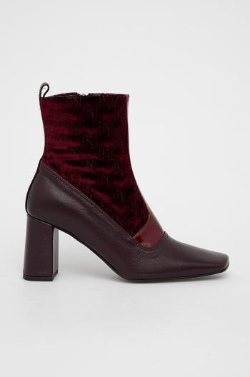 Kožené kotníkové boty Karl Lagerfeld dámské, vínová barva, na podpatku