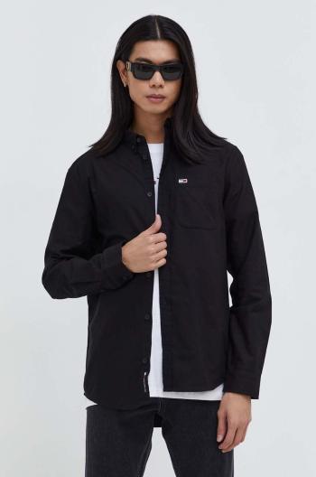 Košile Tommy Jeans černá barva, regular, s límečkem button-down, DM0DM18335