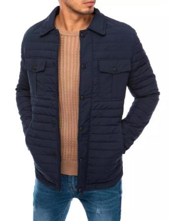 Pánská zimní prošívaná bunda bez kapuce LEAS modrá