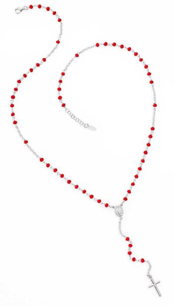 Amen Originální stříbrný náhrdelník s červenými krystaly Rosary CROBR4