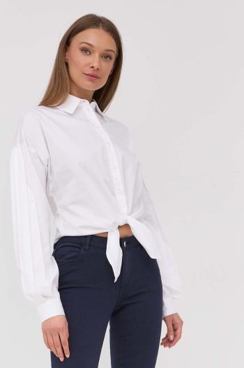 Bavlněné tričko Guess bílá barva, relaxed, s klasickým límcem