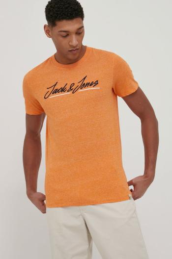 Tričko Jack & Jones pánský, oranžová barva, s aplikací