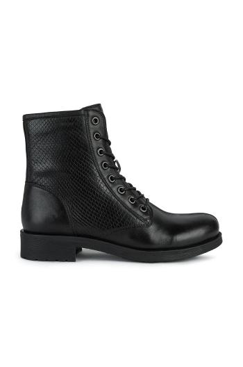 Kožené kotníkové boty Geox Rawelle dámské, černá barva, na plochém podpatku