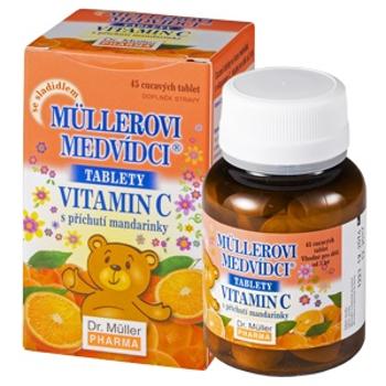 Dr.Muller Müllerovi medvídci tablety s příchutí mandarinky a vitaminem C, cucavé tablety 45 ks