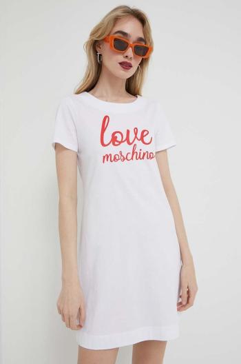 Bavlněné šaty Love Moschino bílá barva, mini