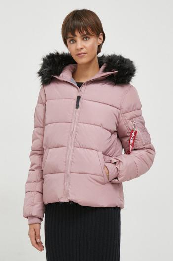 Bunda Alpha Industries Hooded Puffer Wmn dámská, růžová barva, zimní