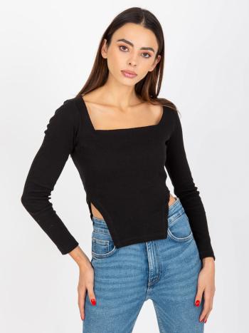 ČERNÝ CROP TOP S CÍPY A DLOUHÝMI RUKÁVY -TW-BZ-BL-1005.26P-BLACK Velikost: L