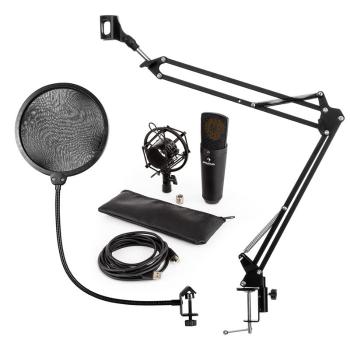 Auna MIC-920B, USB MIKROFONNÍ SADA V4, ČERNÁ, KONDENZÁTOROVÝ MIKROFON, MIKROFONNÍ RAMENO, POP FILTR