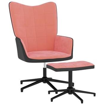 Relaxační křeslo se stoličkou růžové samet a PVC, 327846 (327846)