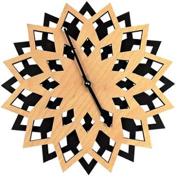AMADEA Dřevěné hodiny květ , kombinace dřevo/černá, průměr 30 cm (39938-00)